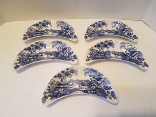5 Blue And White Ironstone Bone Dish Tonquin Royal Crownford England Antique