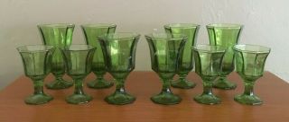 Mixed Set Of 10 Vtg Independence Glass Green Octagonal Paneled Goblets Water Tea