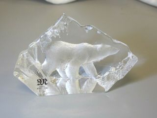 Mats Jonasson Lead Crystal Intaglio Polar Bear Sculpture Signed Sweden