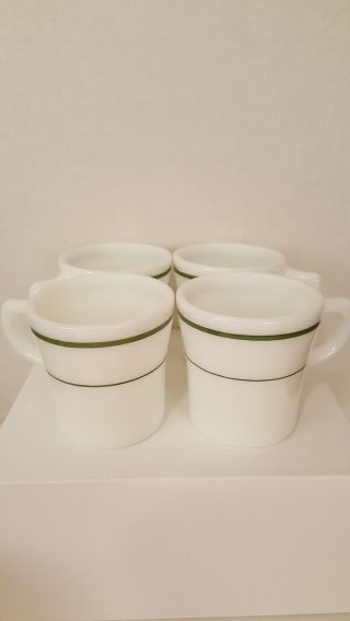 Set Of 4 Anchor Hocking Fire King 350 Coffee /tea Cups Milk Glass White Vintage