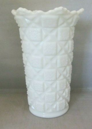 Westmoreland Old Quilt Belled Vase Milk Glass 9 " Tall Heavy