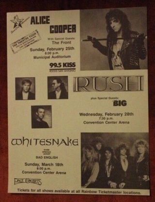Alice Cooper Rush Whitesnake San Antonio Tx (1990) Concert Flyer/poster