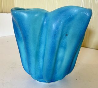 Vintage VAN BRIGGLE Blue/Turquoise Planter 5” Tall 2