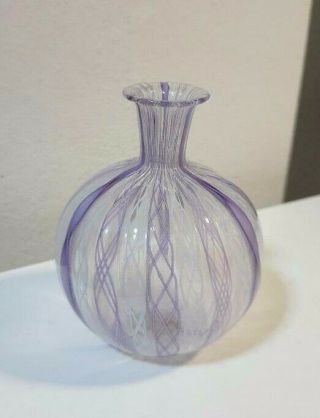 Vintage Murano Italy Mini Vase Purple White In Color 3 3/4 " H X 2 3/4 " W