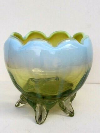 Antique Victorian Thomas Webb Opalescent Vaseline Primrose Art Glass Bowl C1890