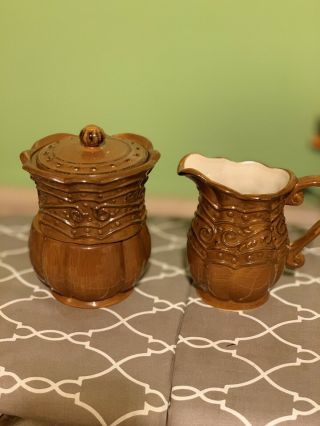 Celebrating Home Stoneware Venetian Brown 4 - Piece Creamer - Sugar - Lid - Set Htf
