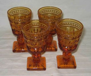 Indiana Amber Glass (4) Amber Colony Park Lane Square Footed 3 1/2 " Cordial