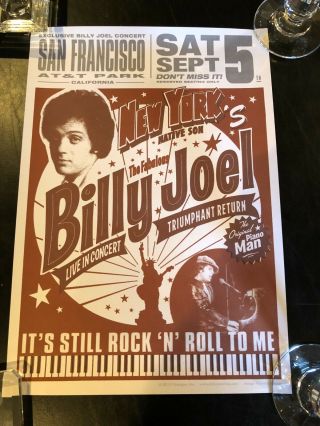 Billy Joel Concert Poster Sf,  Ca 9.  5.  2015 At&t Park