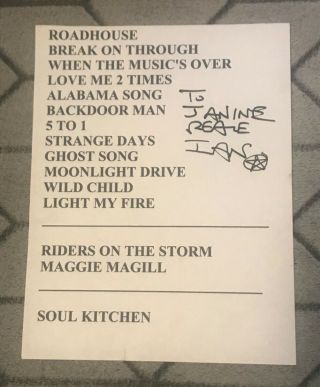 Doors Of The 21st Century Ian Astbury 2002 Signed Concert Setlist Autographed