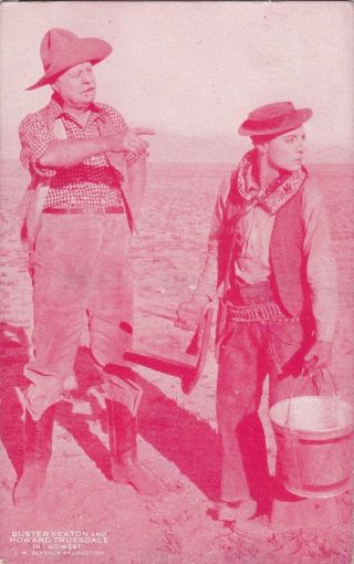 Buster Keaton & Howard Truesdale " Go West " - Silent 1920s Arcade/exhibiit Postcard