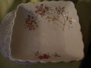 Antique Alfred Meakin England Ironstone Fluted 8 " Square Bowl With Pink Flowers