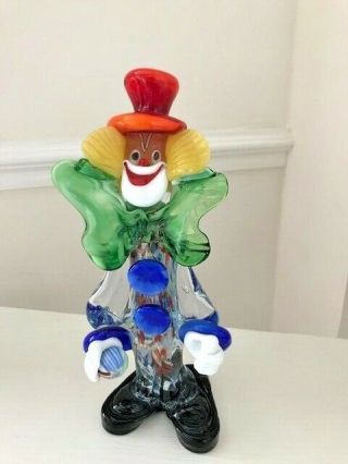 Vintage Murano Glass Clown Red/orange Top Hat Holding A Ball/marble 10ins Tall
