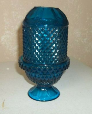 Vintage Colonial Blue Viking Glass Diamond Point Fairy Lamp