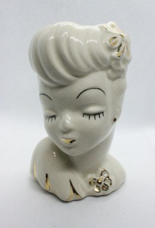 Vintage Glamour Girl Lady Head Vase Planter Gold Trim Usa