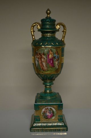 Antique Royal Vienna Style Porcelain Pedestal Urn Vase Lid Beehive Mark Kauffman