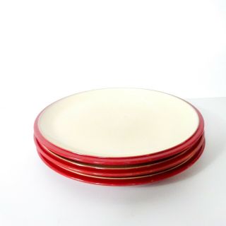 Set Of 4 Denby England Harlequin Dinner Plates Red / Cream 10 ¼”