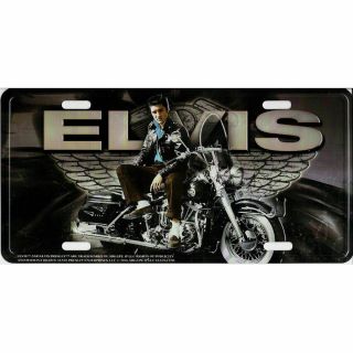 Elvis On Motorcycle With Wings Metal License Plate