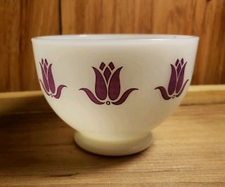 Vintage Fire King Milk Glass Bowl Purple Tulips Sealtest Cottage Cheese