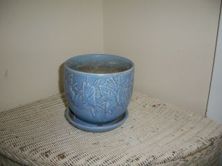 Vintage Art Pottery Nm Usa Nelson Mccoy Blue Butterfly Planter & Underplate