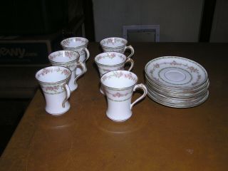 Ch Field Haviland Limoges Porcelain 12 Piece Cocoa Cup & Saucers Pink Roses