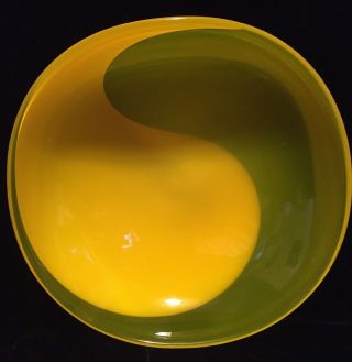 Large Modern Murano Style Art Glass Bowl In Yellow And White Unique