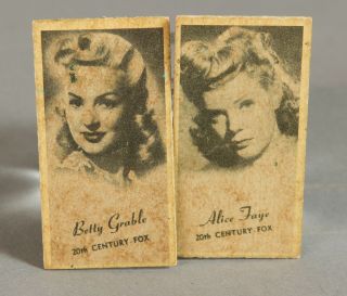2 Peerless Movie Cards.  Engrav - O - Tint Movie Stars.  Betty Grable,  Alice Faye.