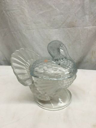 Vintage L E Smith Clear Glass Covered (thanksgiving Turkey Bowl Candy Nut Dish