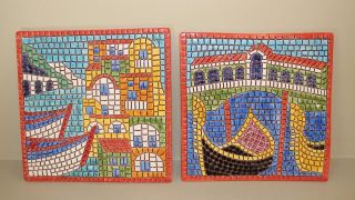 Tableware Trivets 2 Venice Themed Mosaic Colorful Hand - Painted And Made In Italy