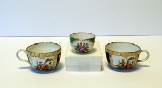 3 Antique Meissen Porcelain Miniature Cups No Saucers