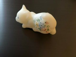Fenton Cat Handpainted White Satin Glass Signed By A.  Sallee