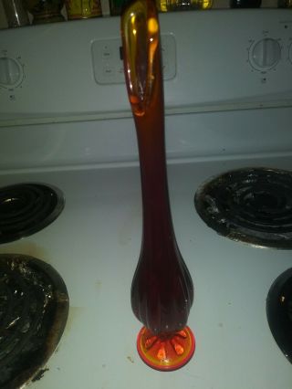 Vintage Viking Glass Elegent Red Amberina Swung Footed Bud Vase 22.  5 " Tall
