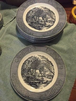 15 Vintage Currier & Ives 10 " Dinner Plates The Old Grist Mill Royal