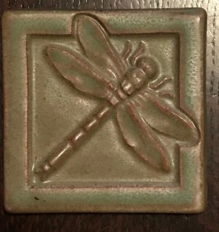 Vintage Pewabic Art Pottery Tile (detroit) Dragonfly Insect Green Matte - 2004