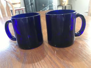 Set 2 Heavy Vintage Cobalt Blue Glass Coffee/tea Mug/cup Made In Usa 3 3/4” H B6
