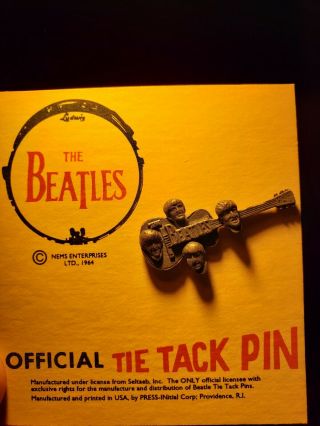 Vintage The Beatles 1964 Official Tie Tack Pin On Cardboard Backer