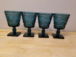 Set Of Four Vintage Indiana Glass Colony Park Lane Blue 5 1/2 " Water Goblets Euc