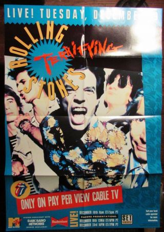 1989 Rolling Stones Terrifying Pay Per View Poster 22x33 " Nm 9.  4