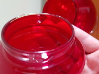 Mid century red apothecary bon bon jar glass empoli Italian chemist display dish 2