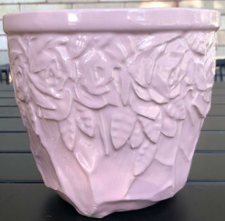 Vintage Mccoy Pottery Planter Pink Jardiniere With Rose Pattern