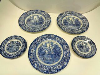 9 Liberty Blue Staffordshire Historic Colonial Scenes 6 - 6 " & 3 Dinner Plates