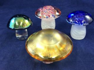Langham - Millrace,  2 Glass Paperweights X4 - Mushroom Shaped Art Studio Glass