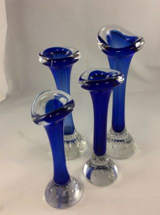 Swedish Art Glass Jack In The Pulpit X4 Vases Blue Different Sizes