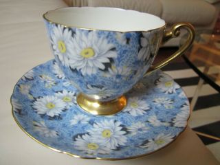 Shelley Blue Daisy Chintz Ripon Cup & Saucer 13383 Bone China England Floral