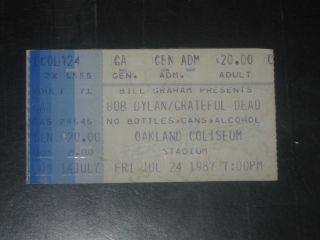 Grateful Dead/bob Dylan 1987 Ticket Stub Oakland Coliseum July 24.  1987 Rare