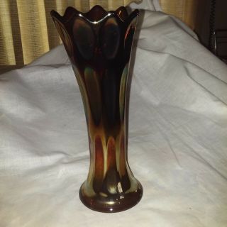 Vtg Fenton Long Thumbprint Carnival Glass Vase Amethyst 10 " Tall