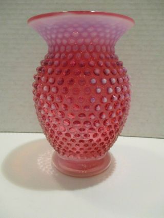 Vintage Fenton Cranberry Opalescent Hobnail Vase 5 - 3/4 " Tall