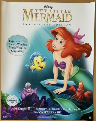 The Little Mermaid Dvd Movie Poster 1 Sided 30th Ann.  22x28 Disney