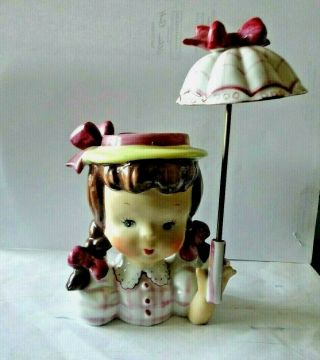 Vintage Napco Girl With Parasol Umbrella Head Vase 1950 