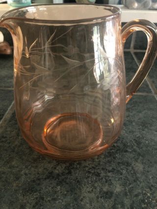Vintage Pink Depression Glass Iced Tea Lemonade Pitcher 7 1/2” Tall