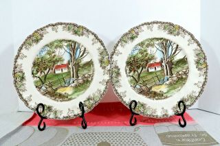 Two Johnson Bros The Friendly Village Stone Wall Large Dinner Plates 10 1/2 "
